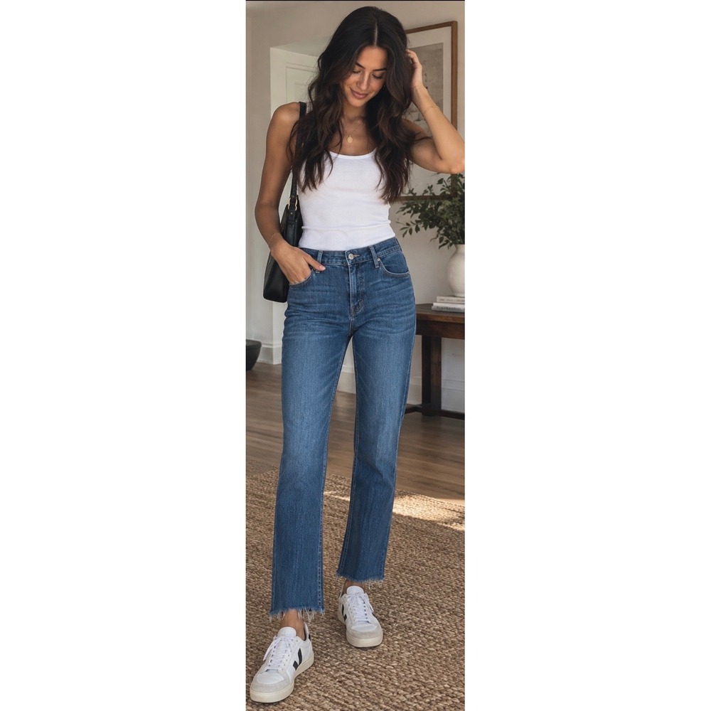 MOTHER The Runaway Jeans Womens 30 Leaving Paradise Blue Raw Hem Flare